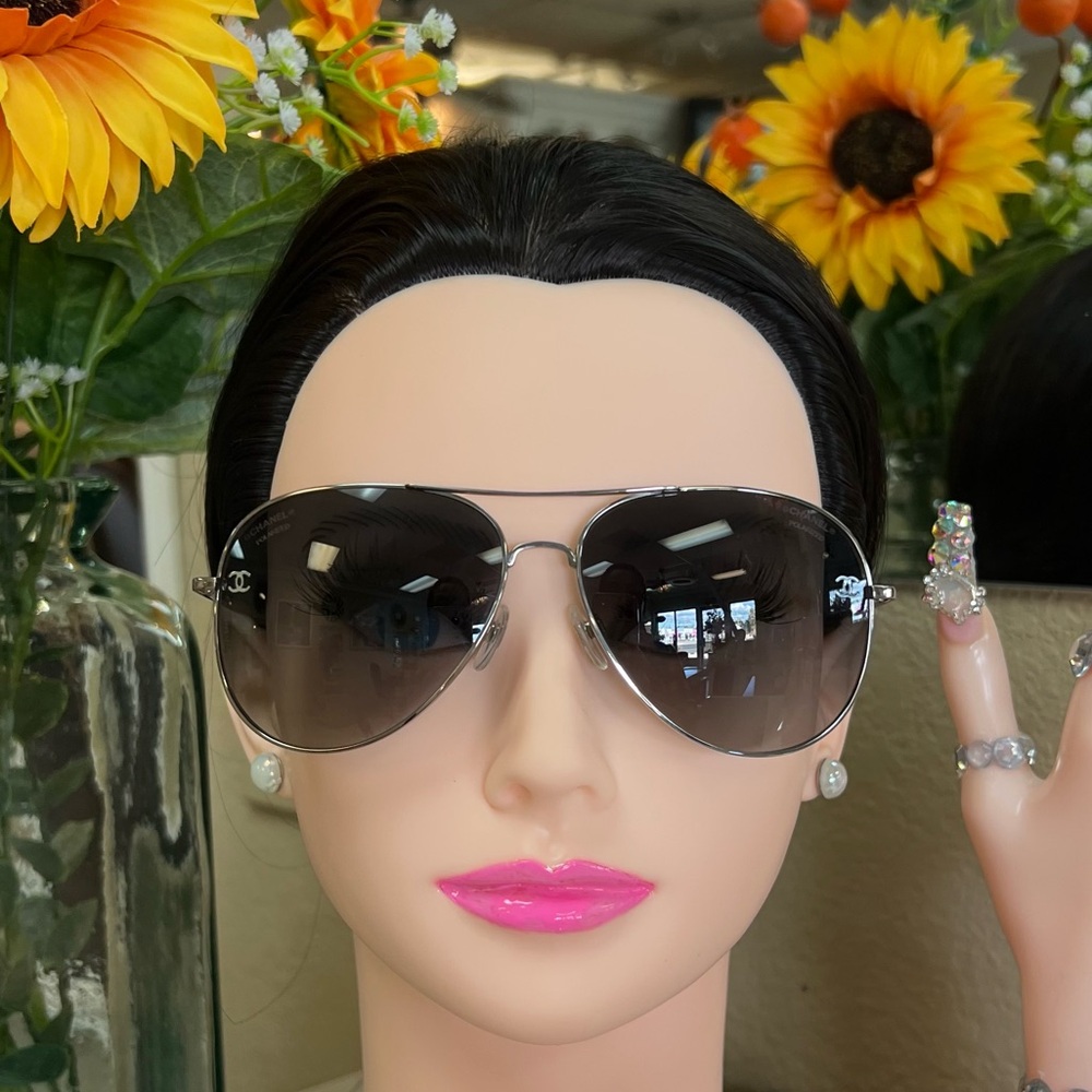 Authentic Chanel logo with serial numbers aviator sunglasses.